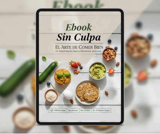 Ebook Sin Culpa: 100+ Recetas de Postres Sin Azúcar ni Gluten + 10 Bonos para tu Bienestar.